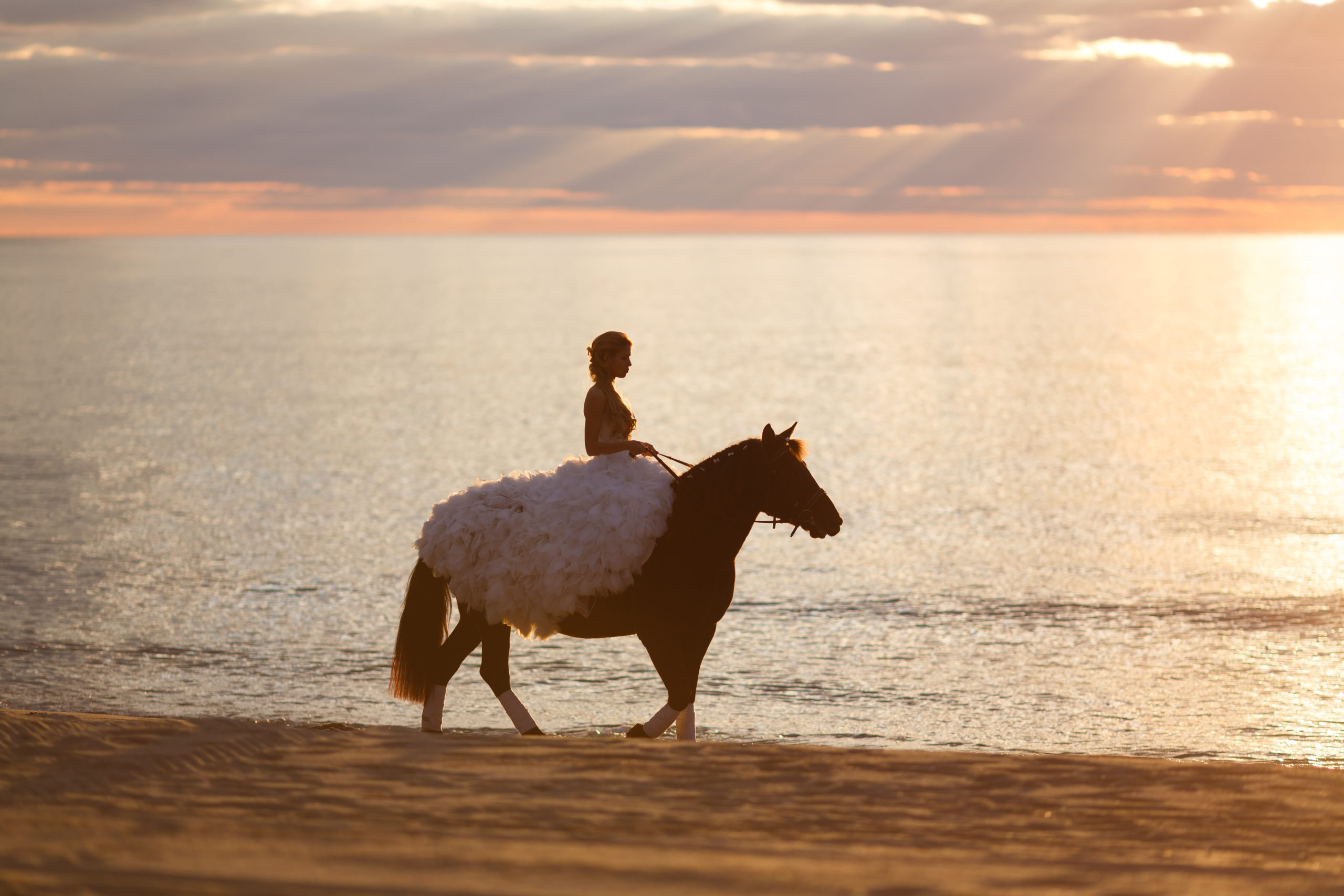 Bride on a horse by the sea malaga